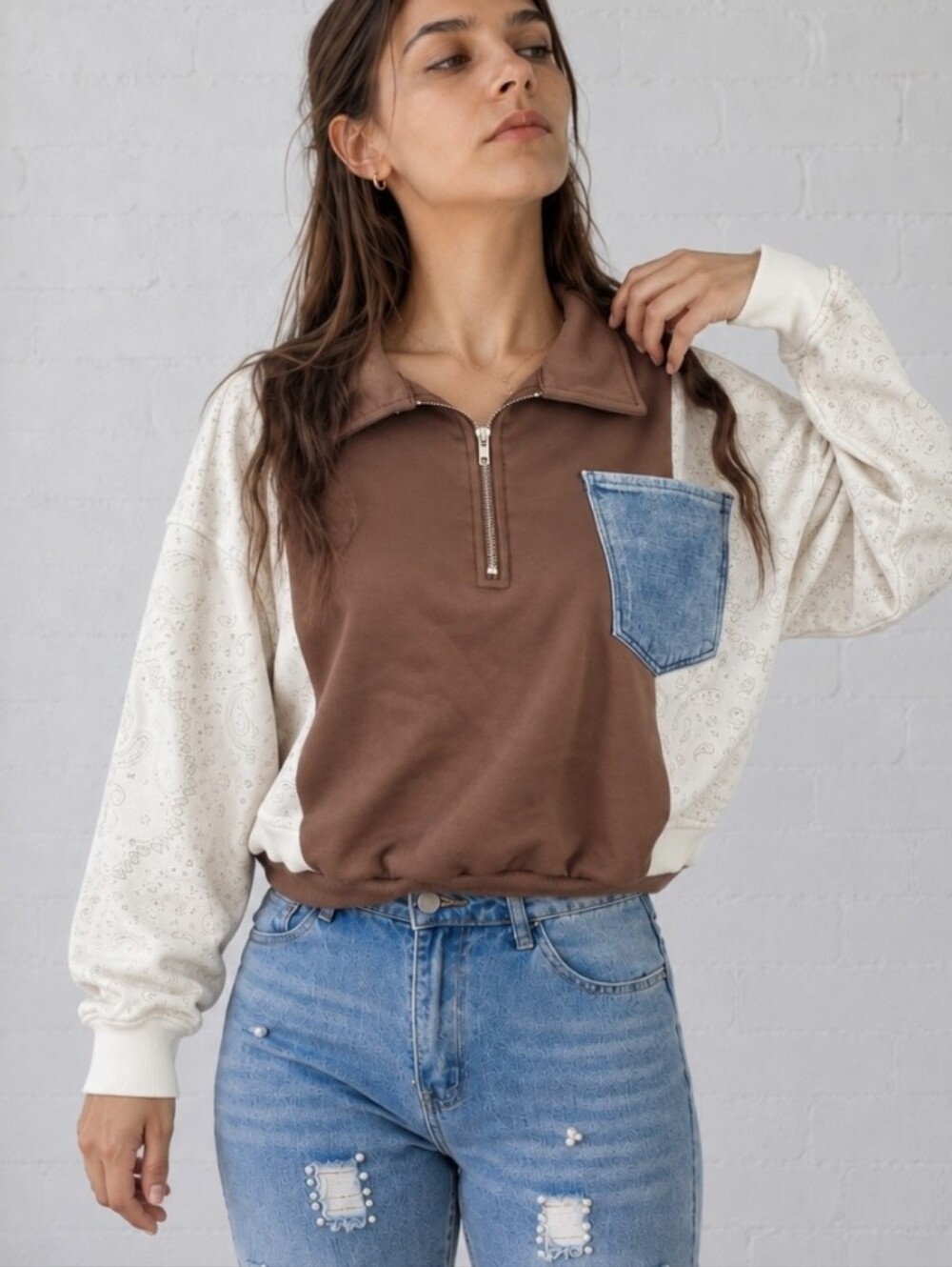 Upcycled- Cocoa & Denim Sweater Zip